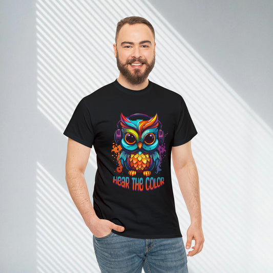 Colorful Owl, Hear The Color, Unisex Heavy Cotton Tee