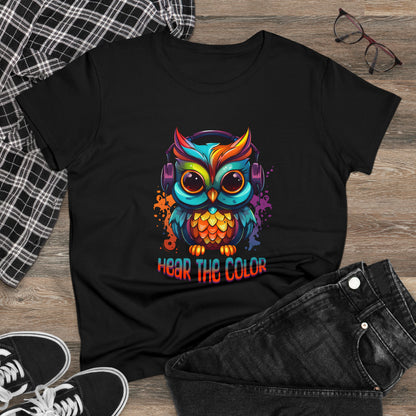 Colorful Owl, Hear The Color, Women's Midweight Cotton Tee