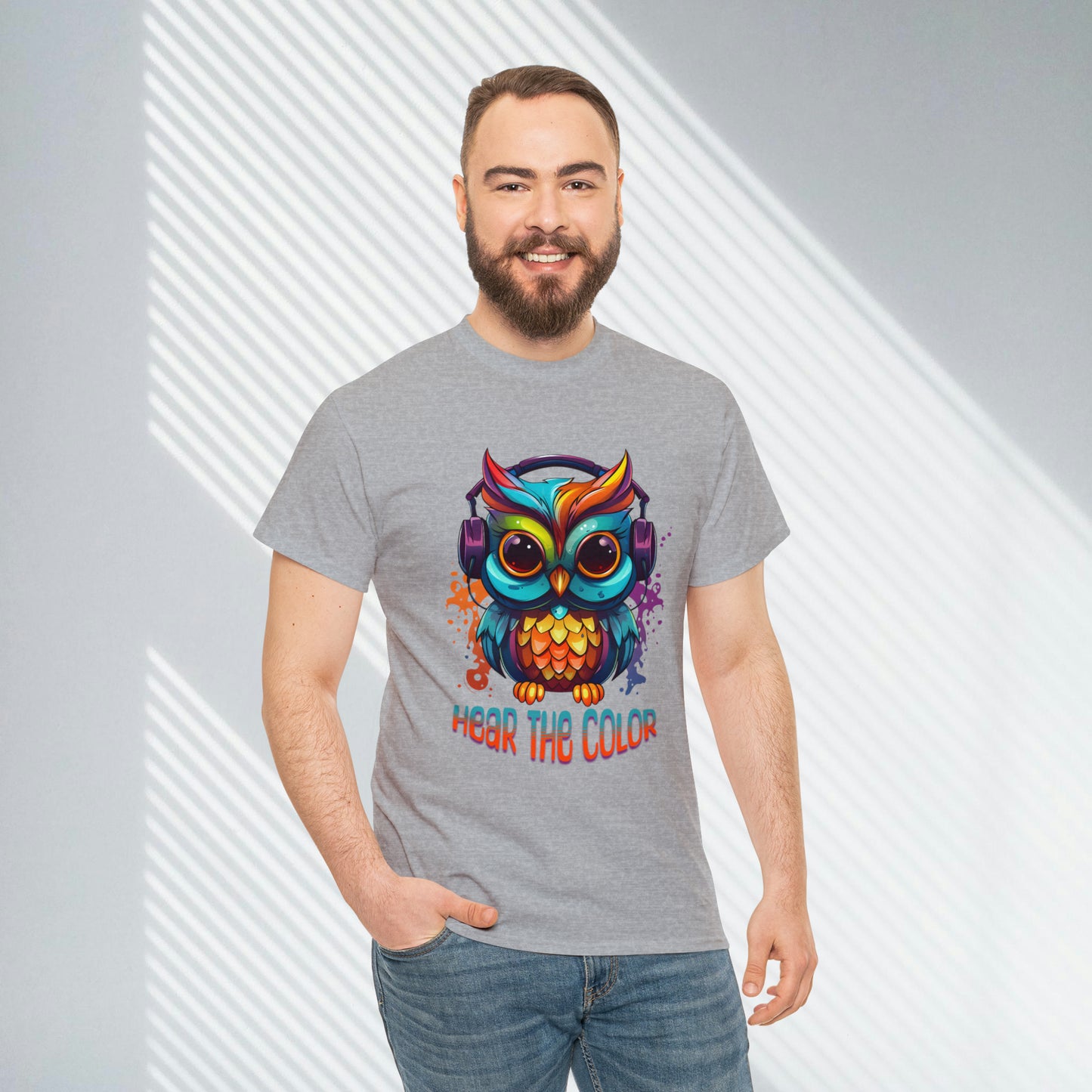 Colorful Owl, Hear The Color, Unisex Heavy Cotton Tee