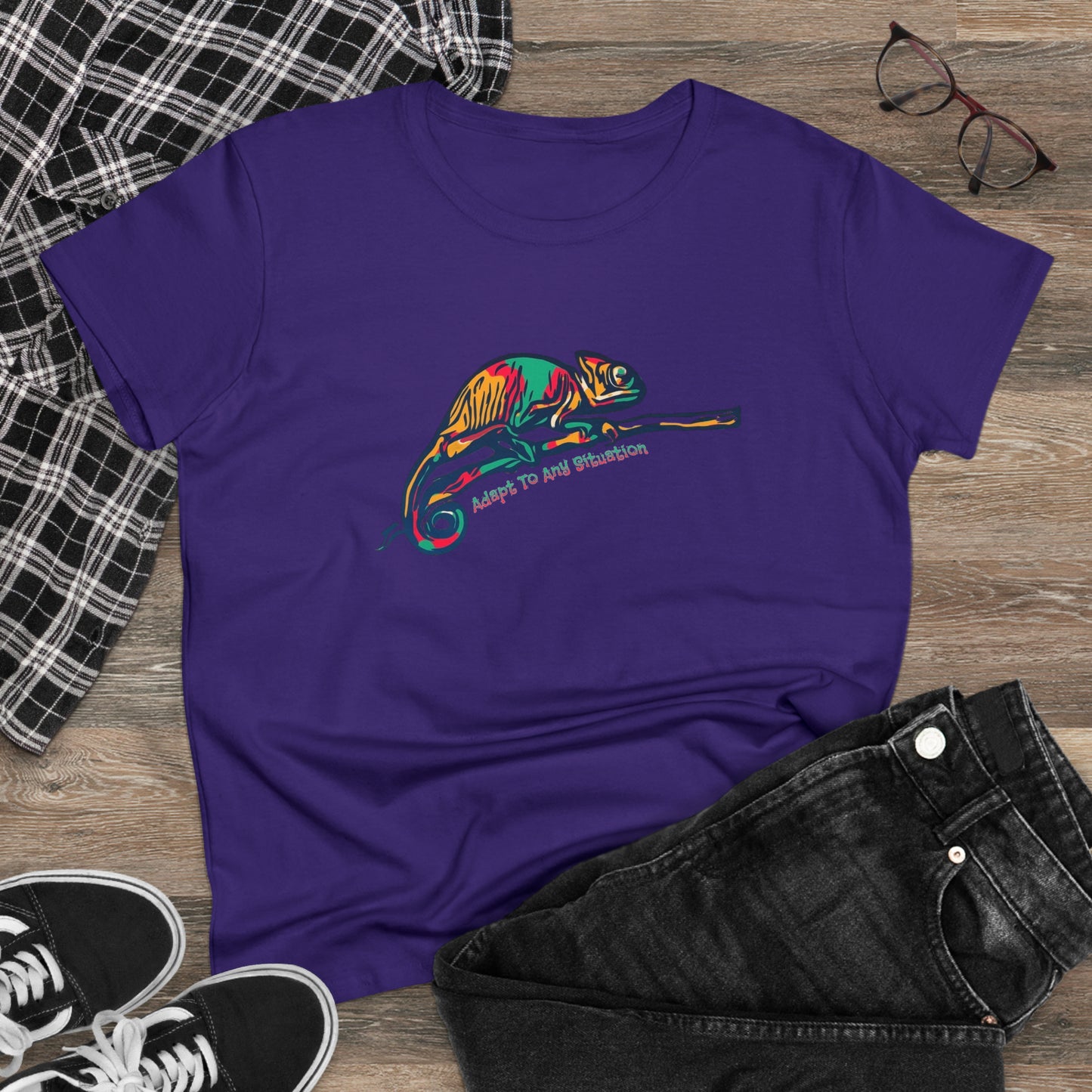 Adapt To Any Situation, Chameleon, Women's Midweight Cotton Tee