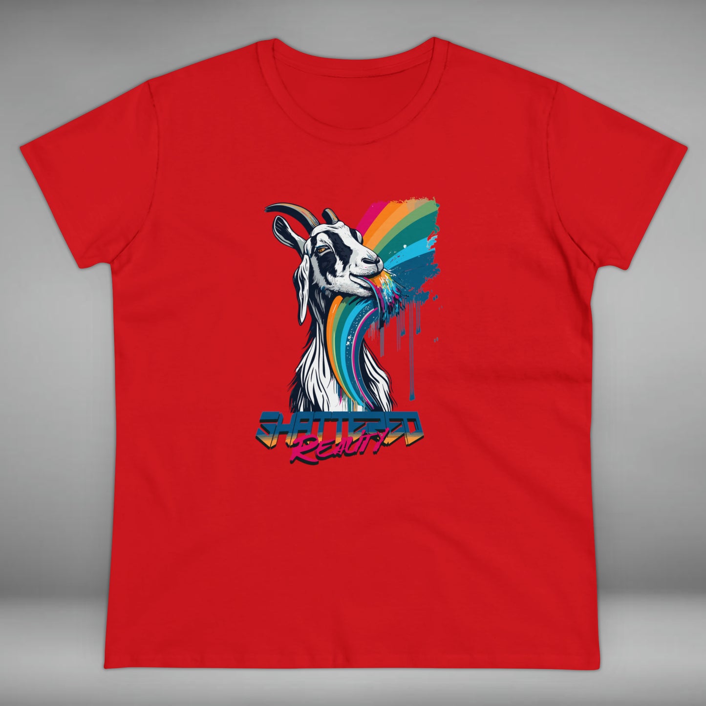 Shattered Reality, Rainbow Goat, Women's Midweight Cotton Tee