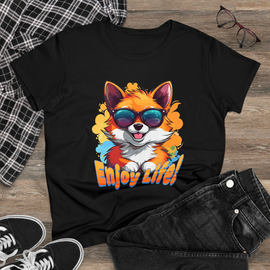 Enjoy Life, Happy Fox Women's Midweight Cotton Tee