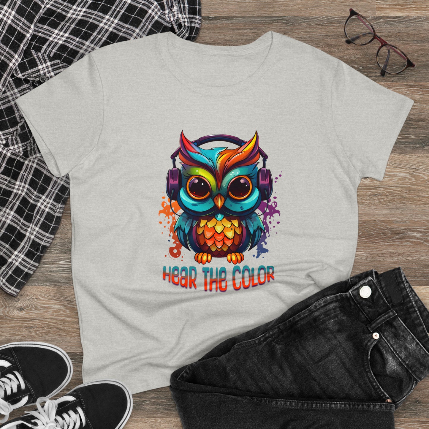 Colorful Owl, Hear The Color, Women's Midweight Cotton Tee