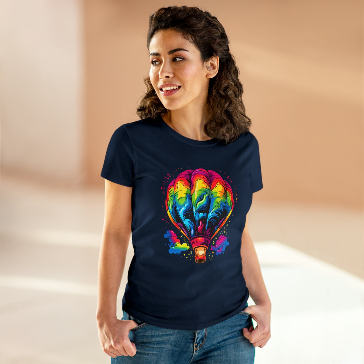 colorful Hot Air Balloon Women's Midweight Cotton Tee