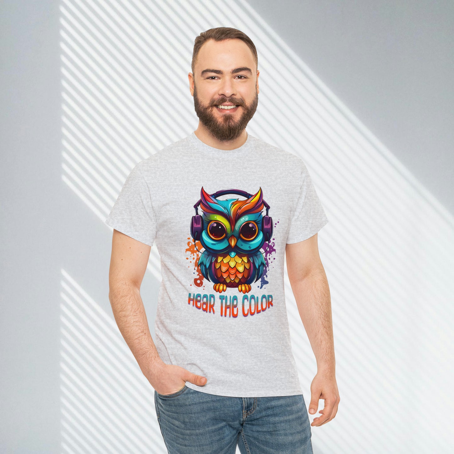 Colorful Owl, Hear The Color, Unisex Heavy Cotton Tee