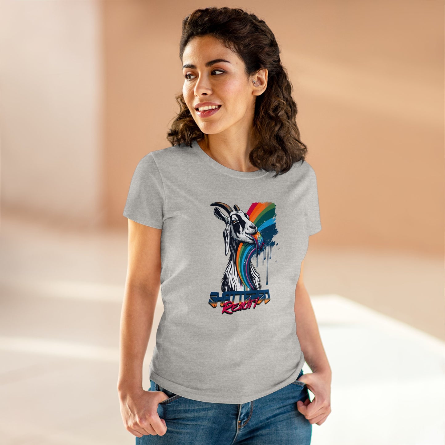 Shattered Reality, Rainbow Goat, Women's Midweight Cotton Tee