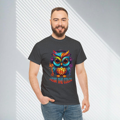 Colorful Owl, Hear The Color, Unisex Heavy Cotton Tee