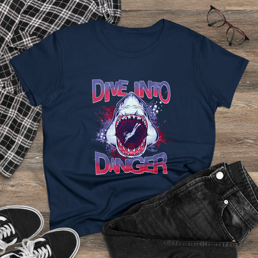 Dive Into Danger, Shark Women's Midweight Cotton Tee