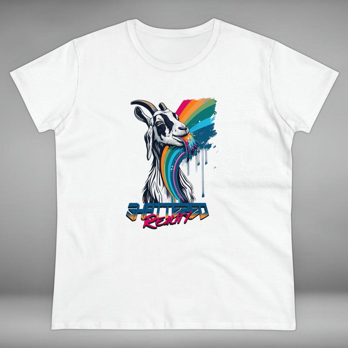 Shattered Reality, Rainbow Goat, Women's Midweight Cotton Tee