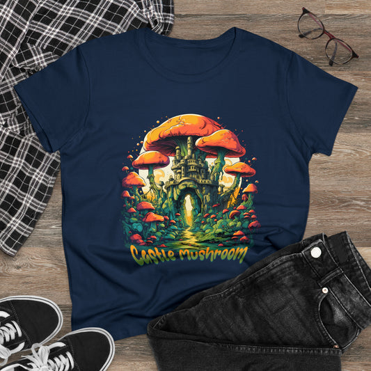 Castle Mushroom, Custom Women's Midweight Cotton Graphic Tee