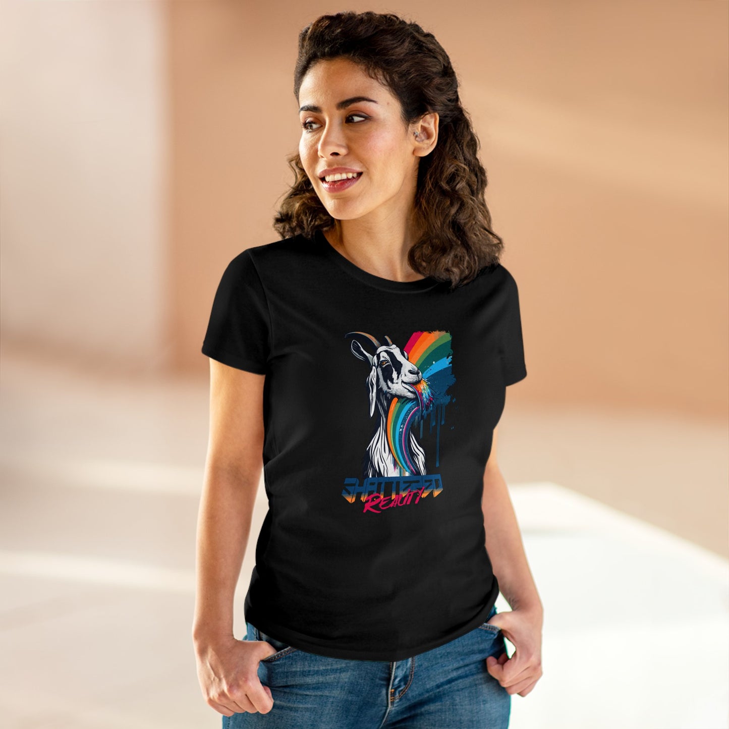 Shattered Reality, Rainbow Goat, Women's Midweight Cotton Tee