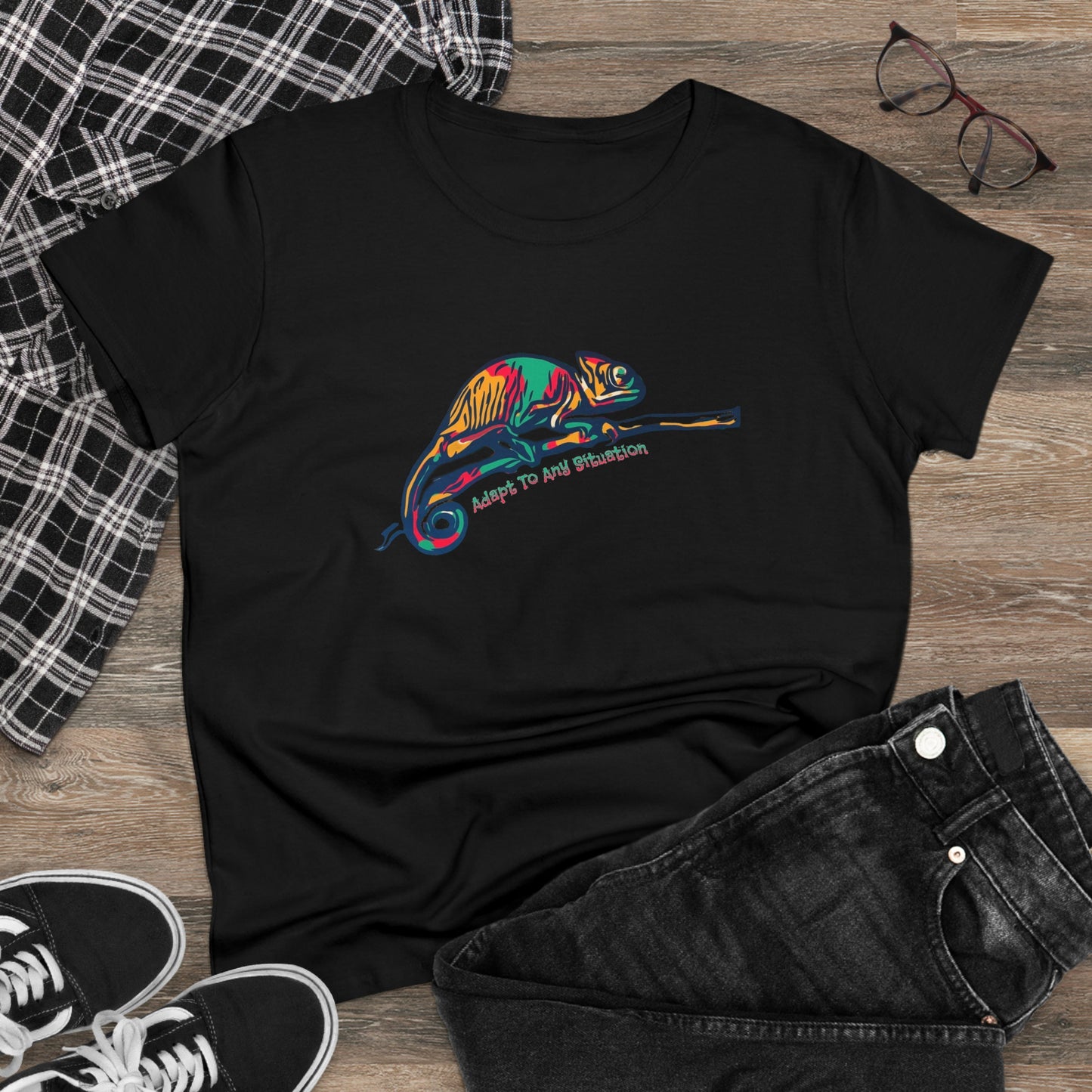 Adapt To Any Situation, Chameleon, Women's Midweight Cotton Tee