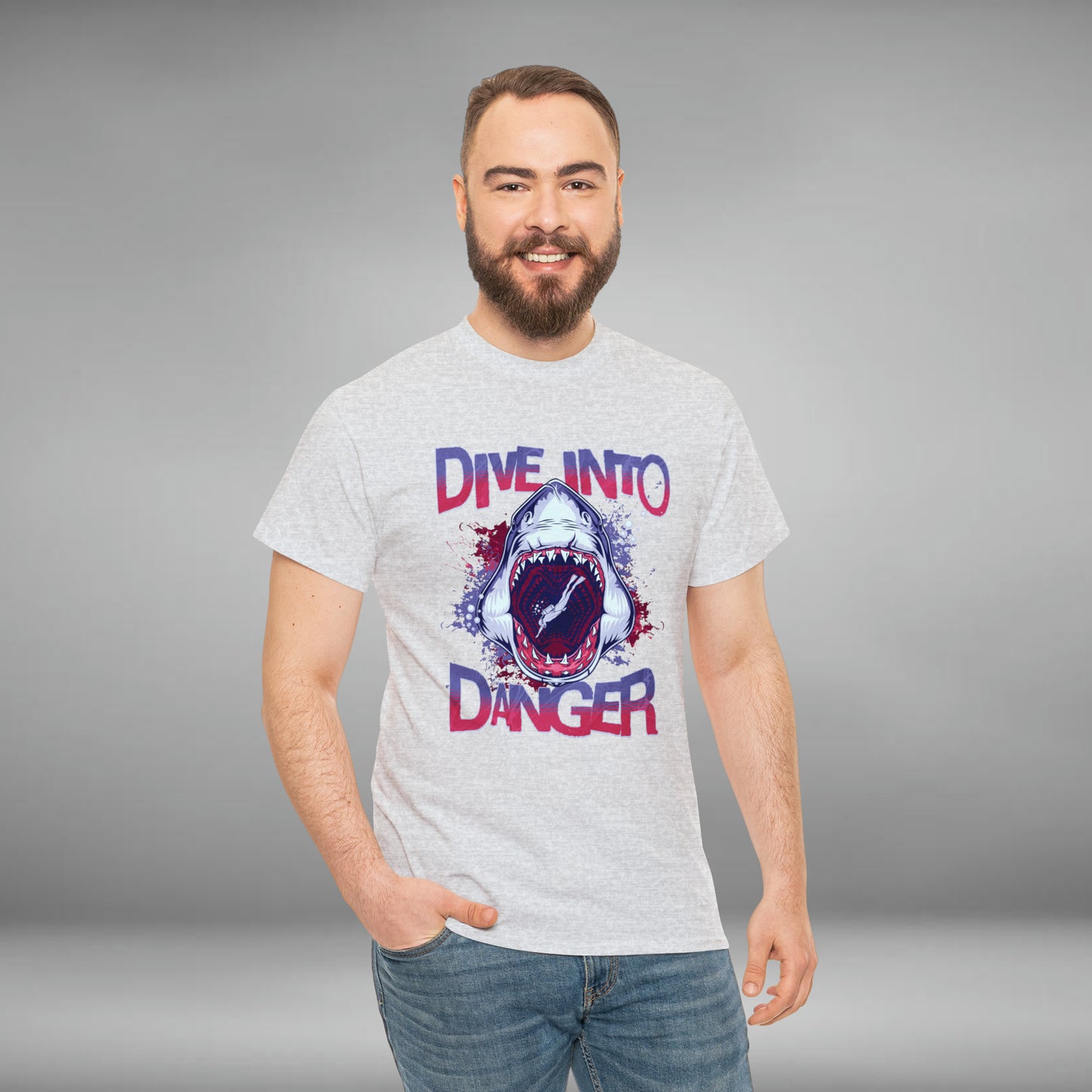 Dive Into Danger, Shark Unisex Heavy Cotton Tee