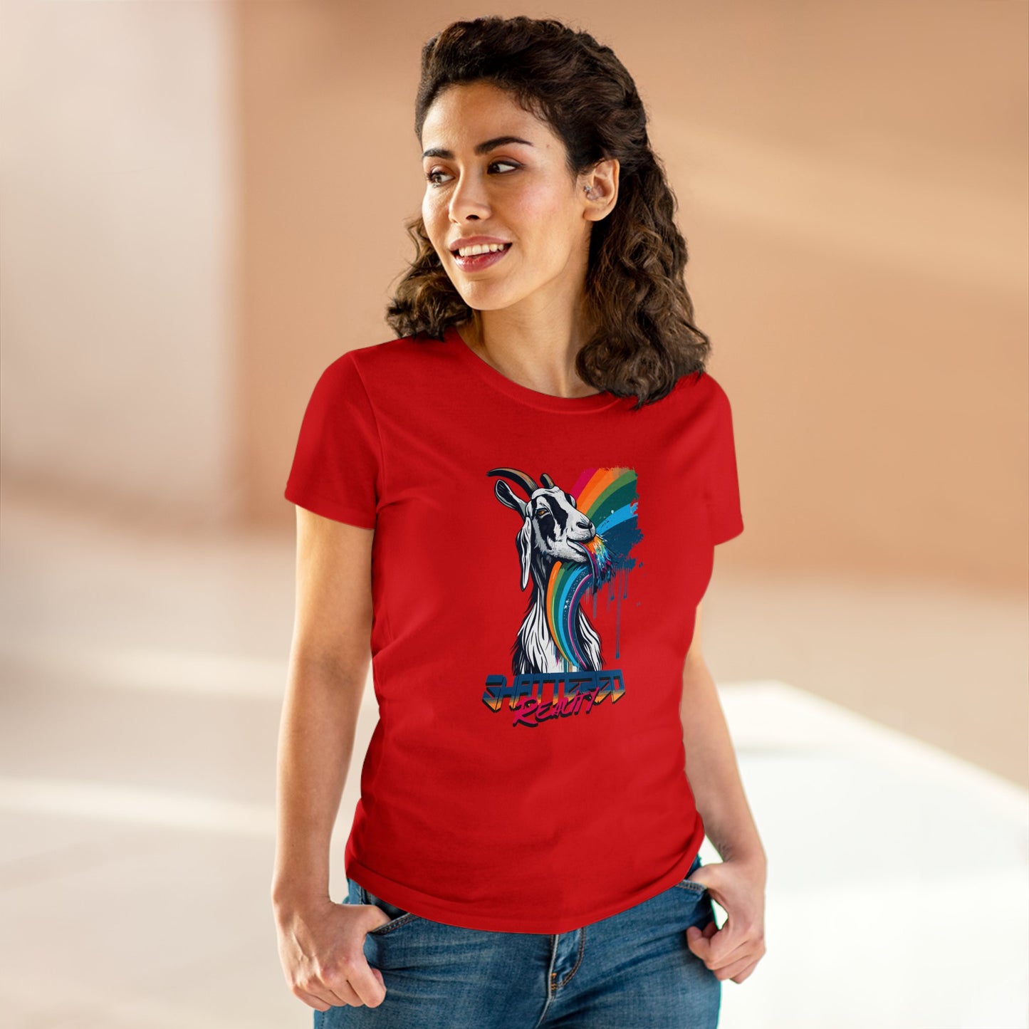 Shattered Reality, Rainbow Goat, Women's Midweight Cotton Tee