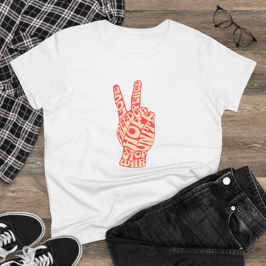 Peace, Love, Stop War, Women's Midweight Cotton Tee