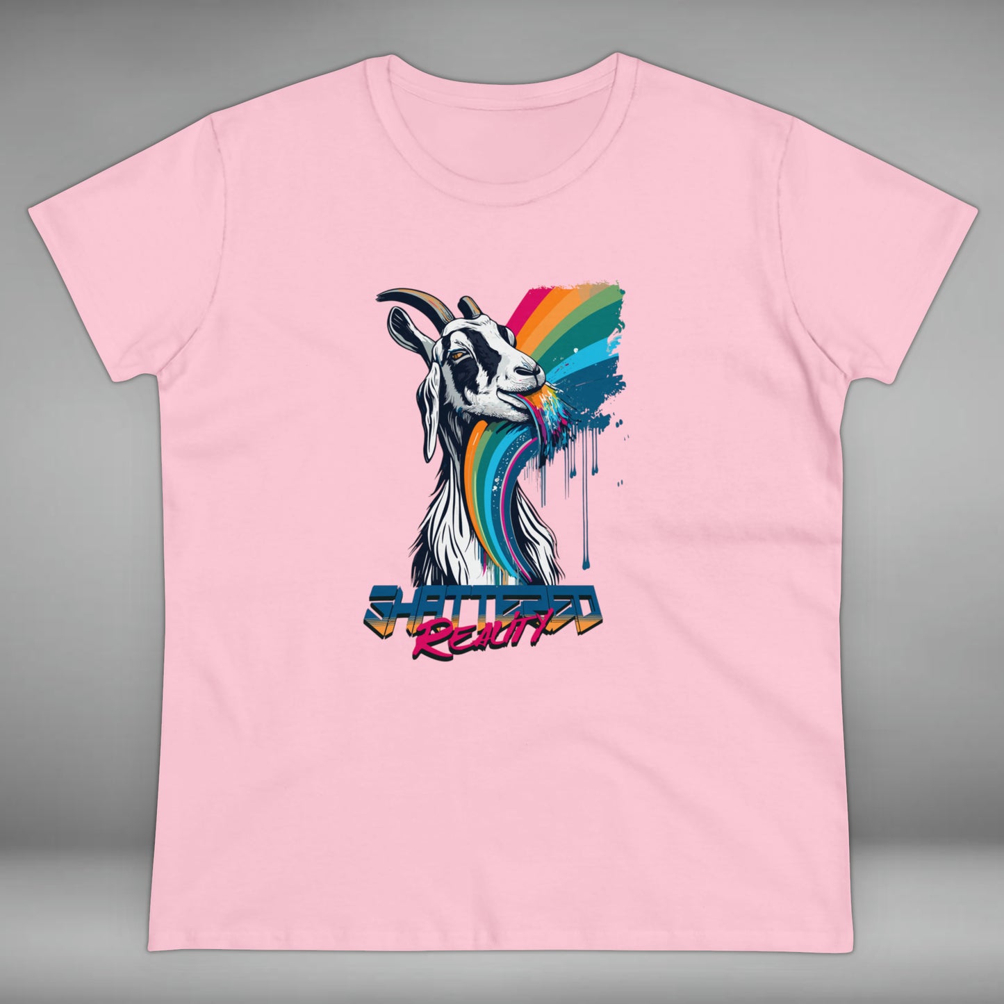 Shattered Reality, Rainbow Goat, Women's Midweight Cotton Tee