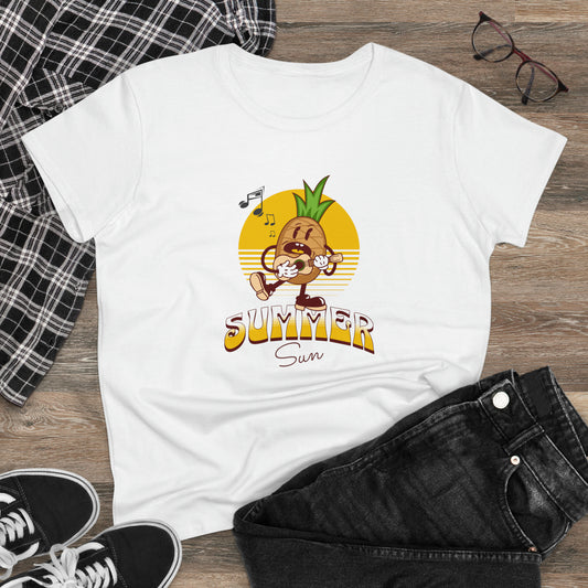 Summer Sun Pineapple, Women's Midweight Cotton Tee