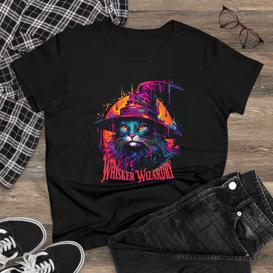 Whisker Wizardry, Wizard Cat, Women's Midweight Cotton Tee