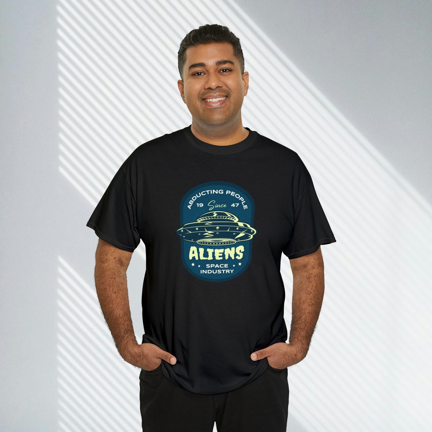 Aliens, Abducting People Since 1947, Custom Graphic Unisex Heavy Cotton Tee