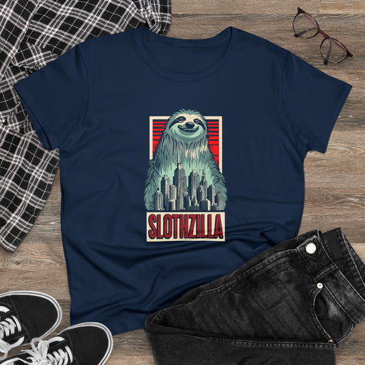 SlothZilla, City Destroying Sloth, Women's Midweight Cotton Tee