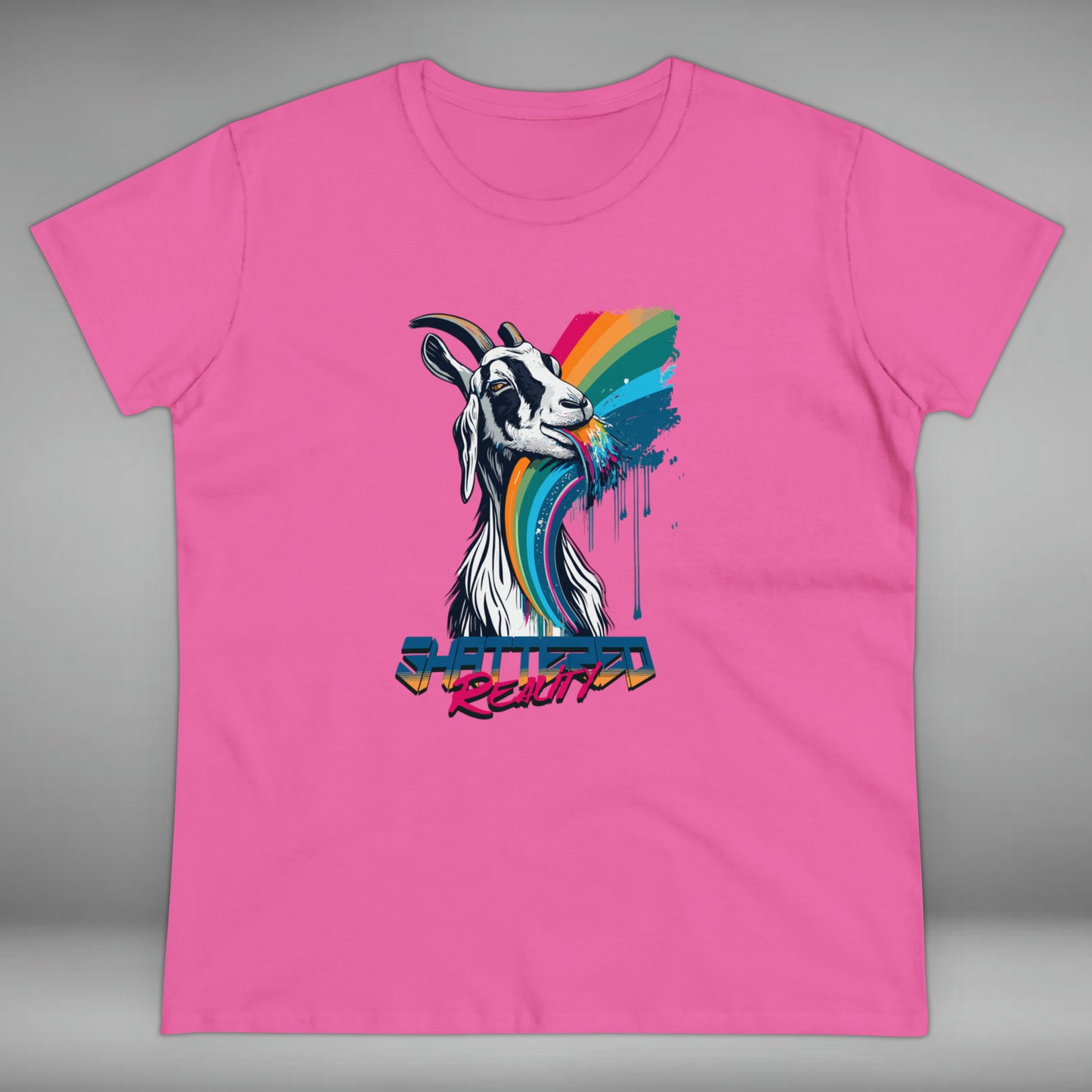 Shattered Reality, Rainbow Goat, Women's Midweight Cotton Tee