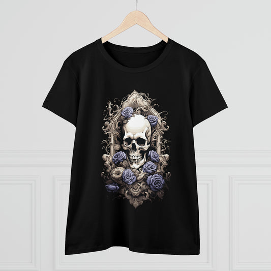 Floral Skull, Victorian Style Women's Midweight Cotton Tee