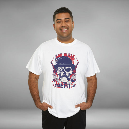 GOD BLESS AMERICA, Skull, Unisex Heavy Cotton Tee