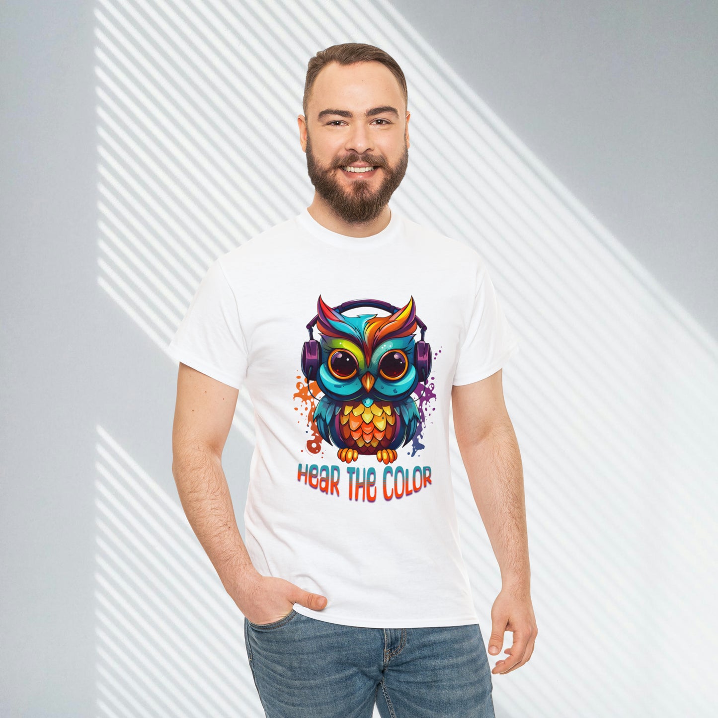 Colorful Owl, Hear The Color, Unisex Heavy Cotton Tee