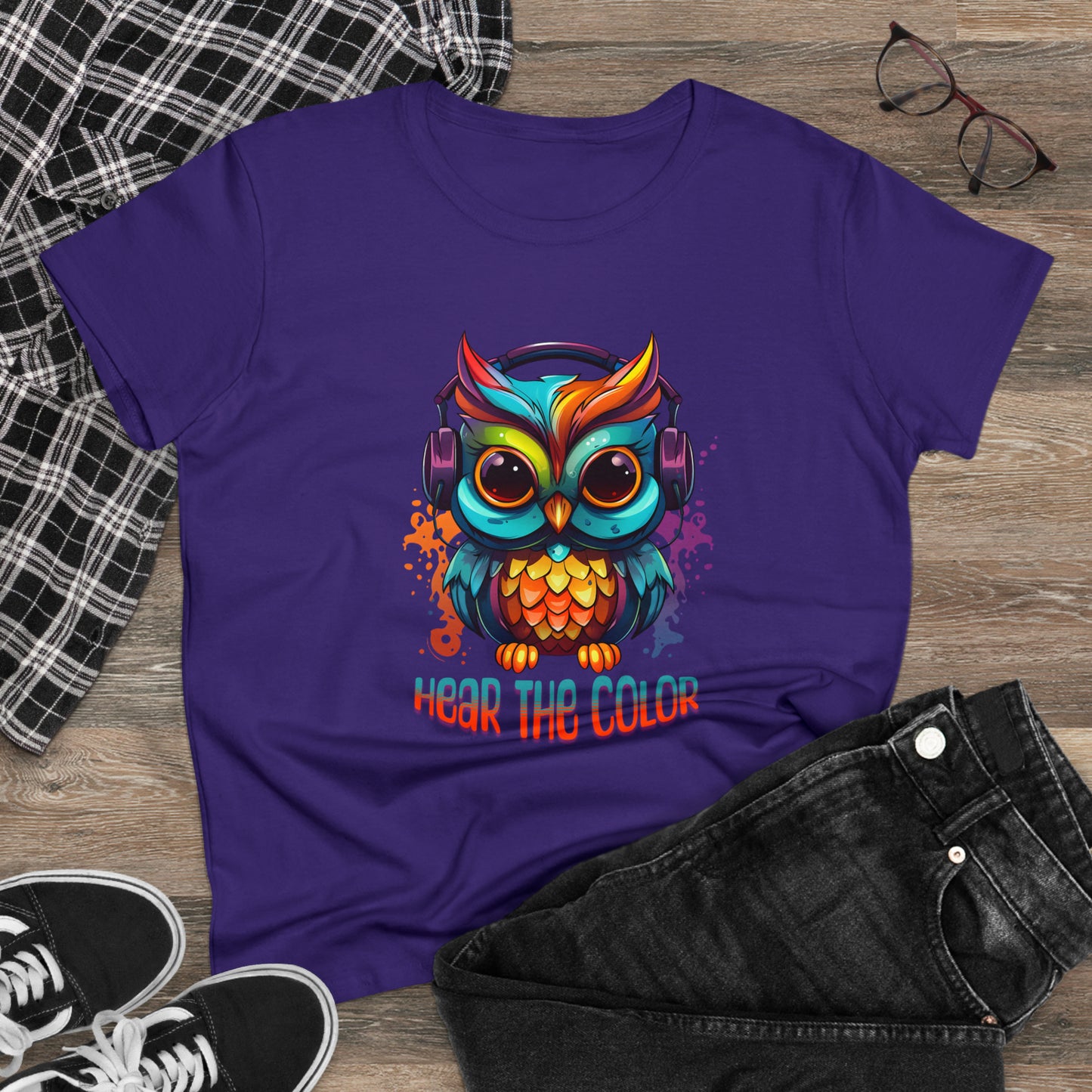 Colorful Owl, Hear The Color, Women's Midweight Cotton Tee