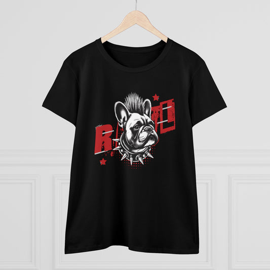 REBEL, Punk French Bulldog, Women's Midweight Cotton Tee