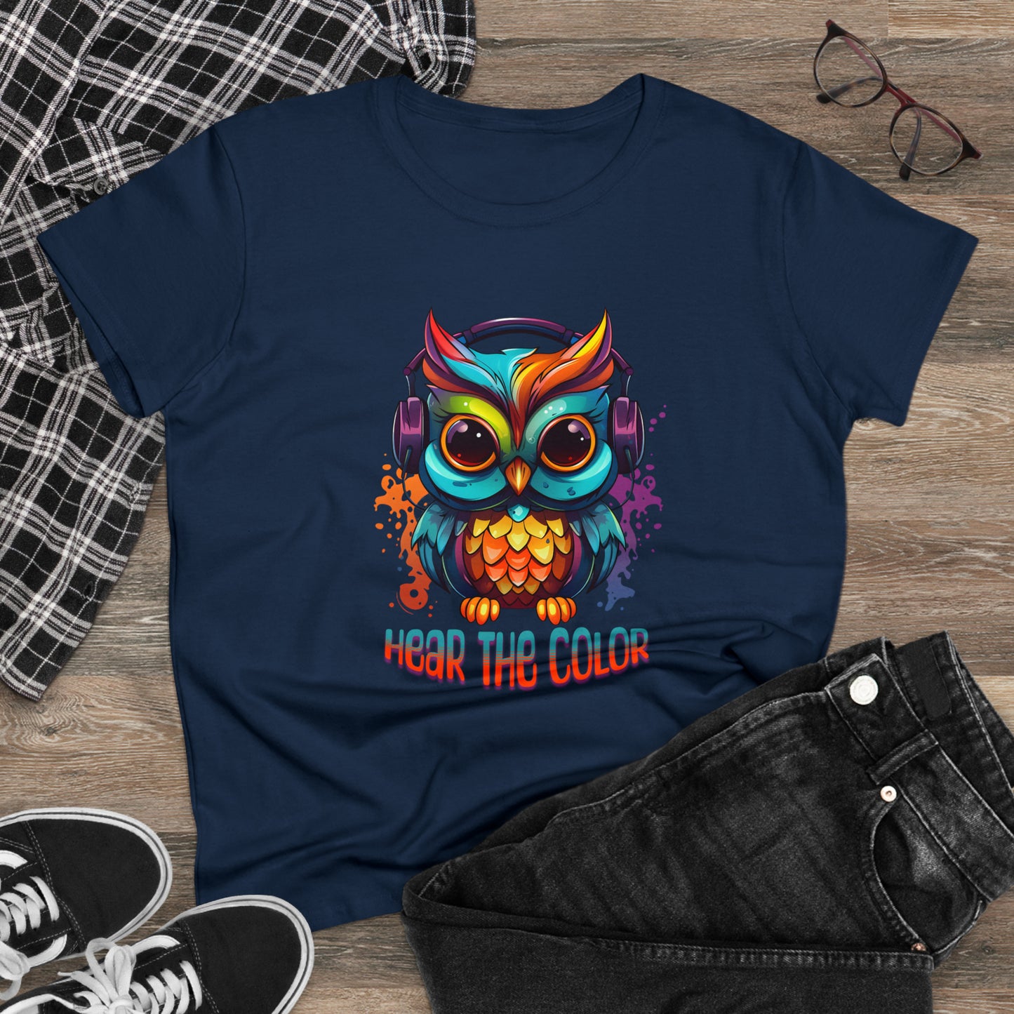 Colorful Owl, Hear The Color, Women's Midweight Cotton Tee