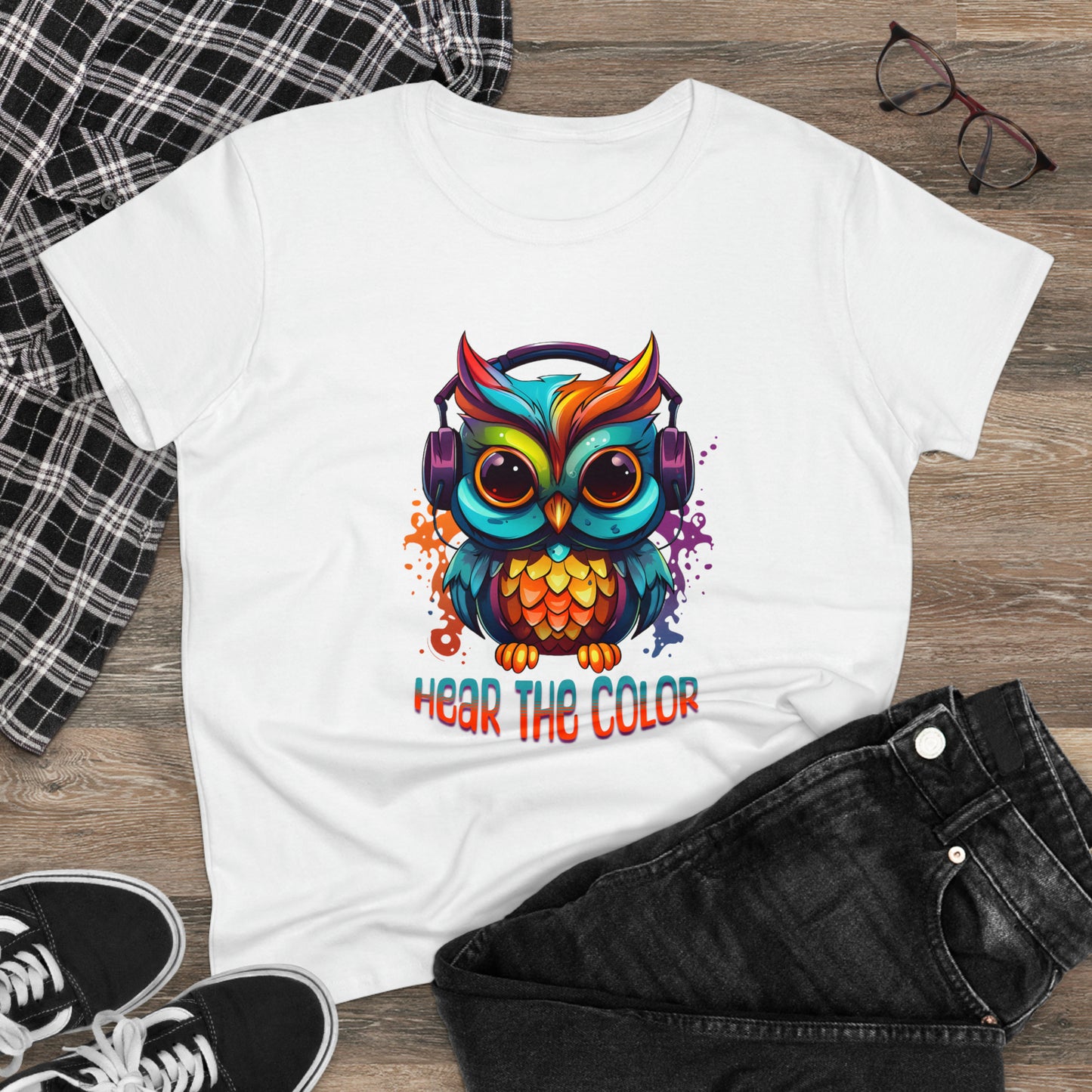 Colorful Owl, Hear The Color, Women's Midweight Cotton Tee