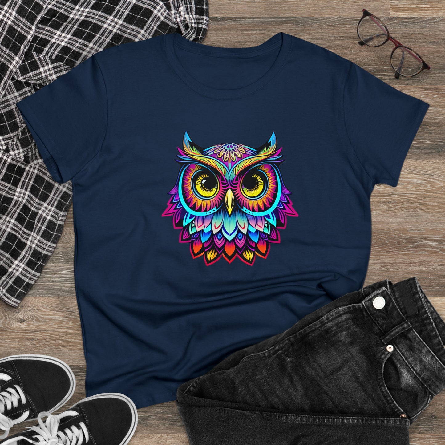 Colorful Owl, Women's Midweight Cotton Tee