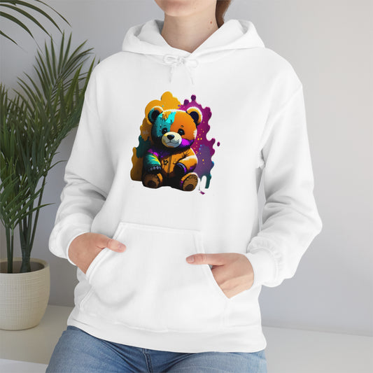 Paint Splatterd Teddy Bear, Unisex Heavy Blend™ Hooded Sweatshirt
