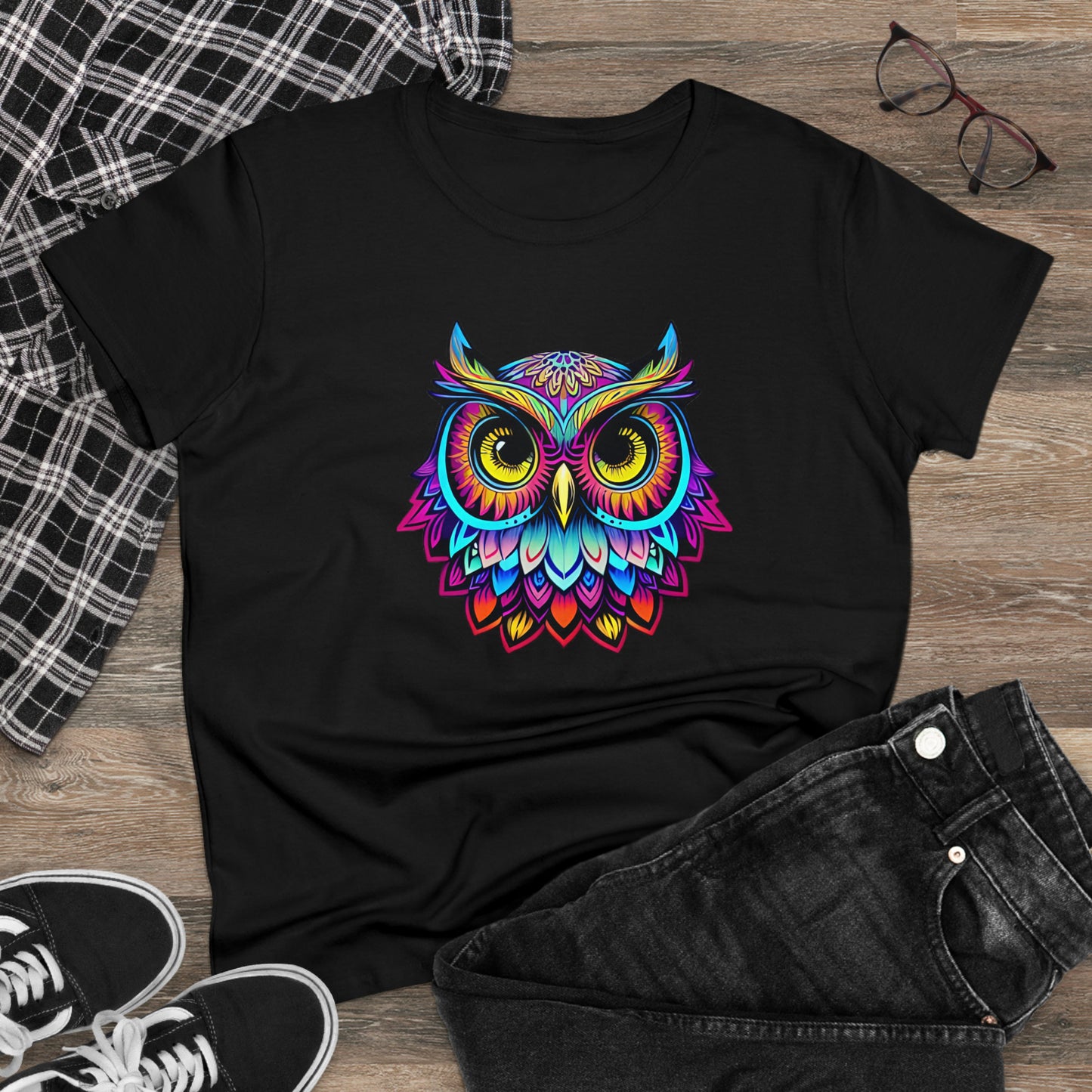 Colorful Owl, Women's Midweight Cotton Tee