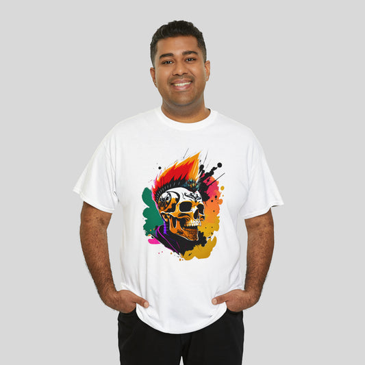 Mohawk Skull, Custom Graphic Unisex Heavy Cotton Tee