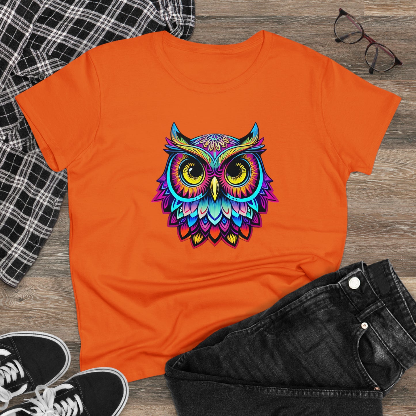 Colorful Owl, Women's Midweight Cotton Tee