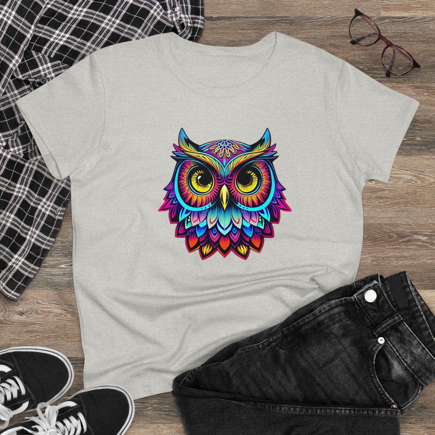 Colorful Owl, Women's Midweight Cotton Tee