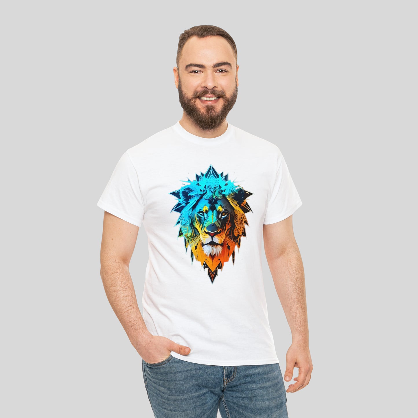 Colorful Lion, Custom Graphic Unisex Heavy Cotton Tee