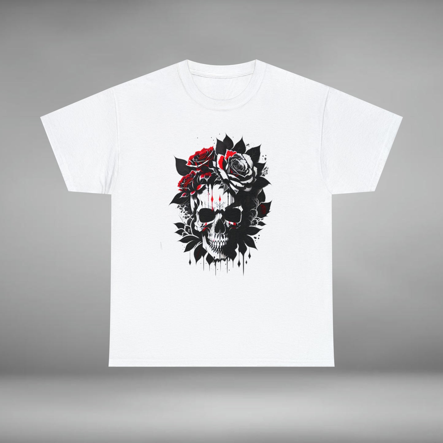 Skull With Rose's, Custom Unisex Heavy Cotton Graphic Tee