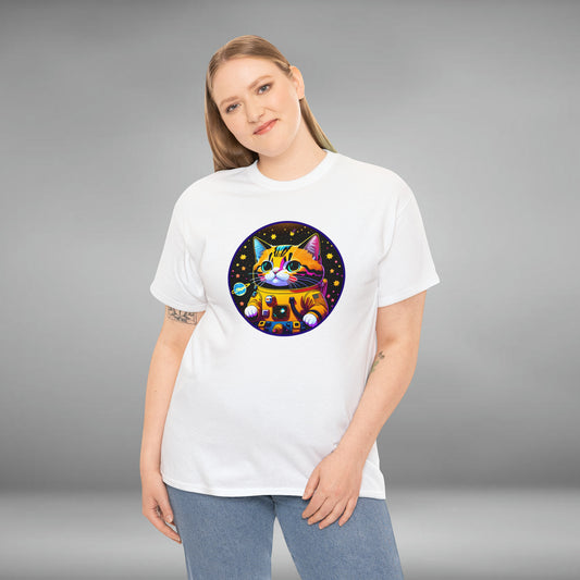 Space Cat, Unisex Heavy Cotton Tee
