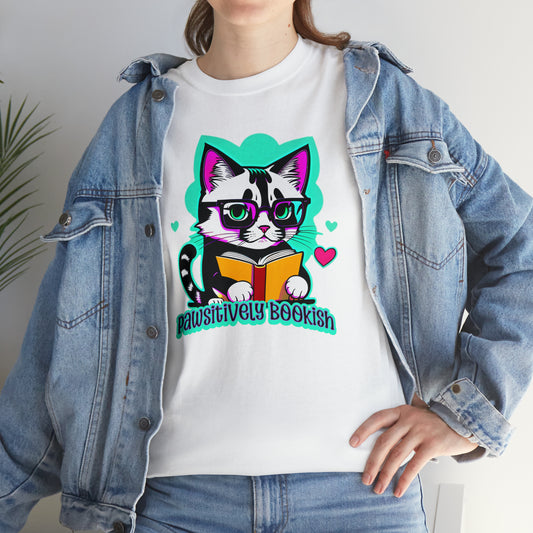 Pawsitively Bookish, Kitten read a book Unisex Heavy Cotton Tee