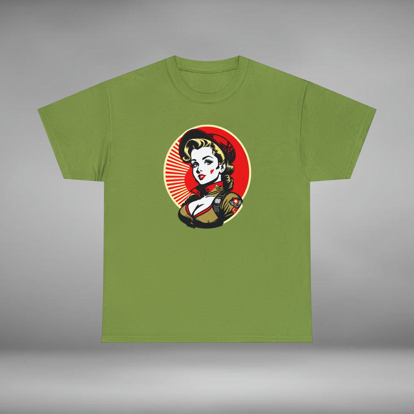 Military Pinup Model, Custom Unisex Heavy Cotton Graphic Tee