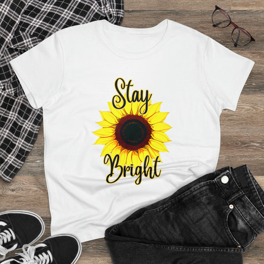 Stay Bright Sunflower, Women's Midweight Cotton Tee