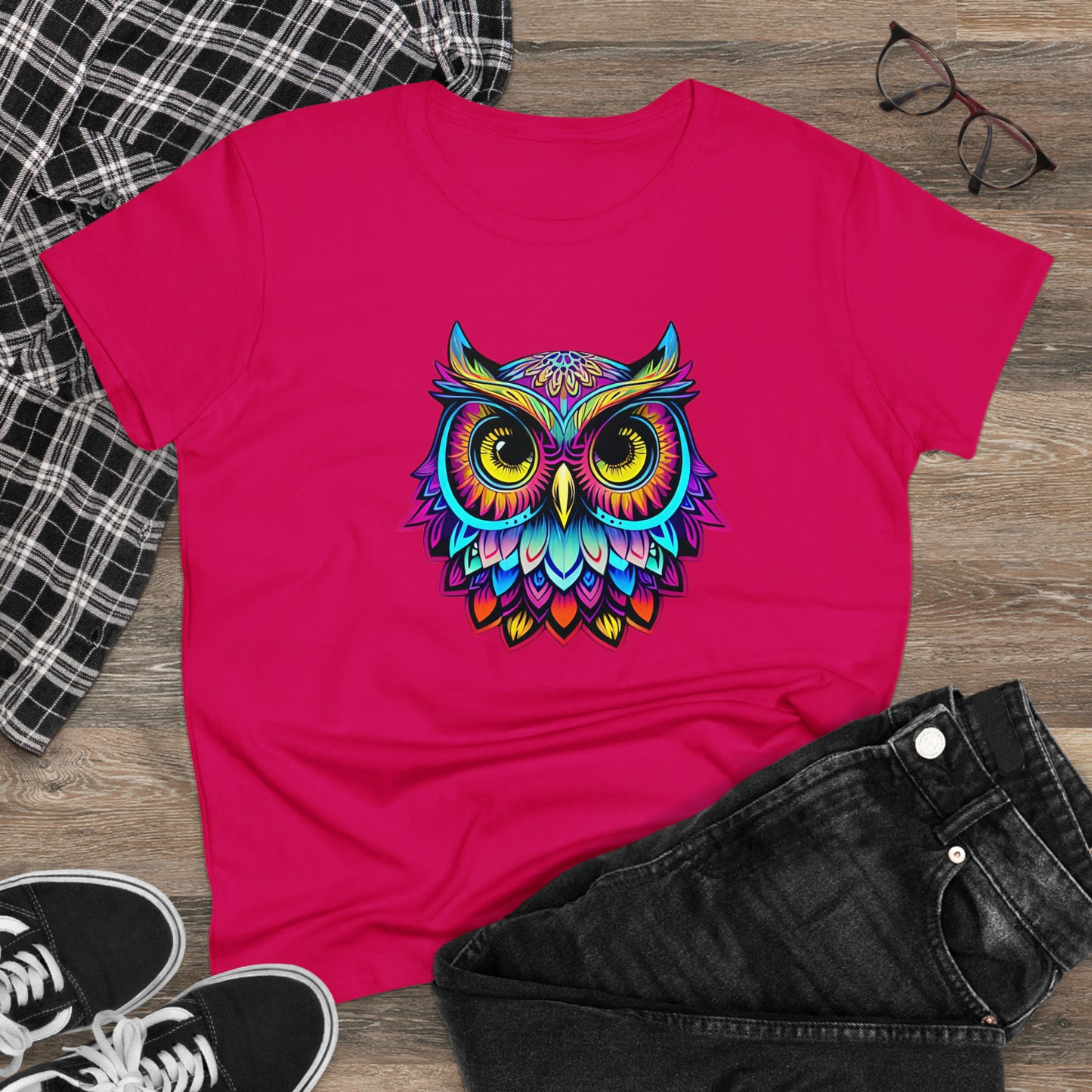 Colorful Owl, Women's Midweight Cotton Tee